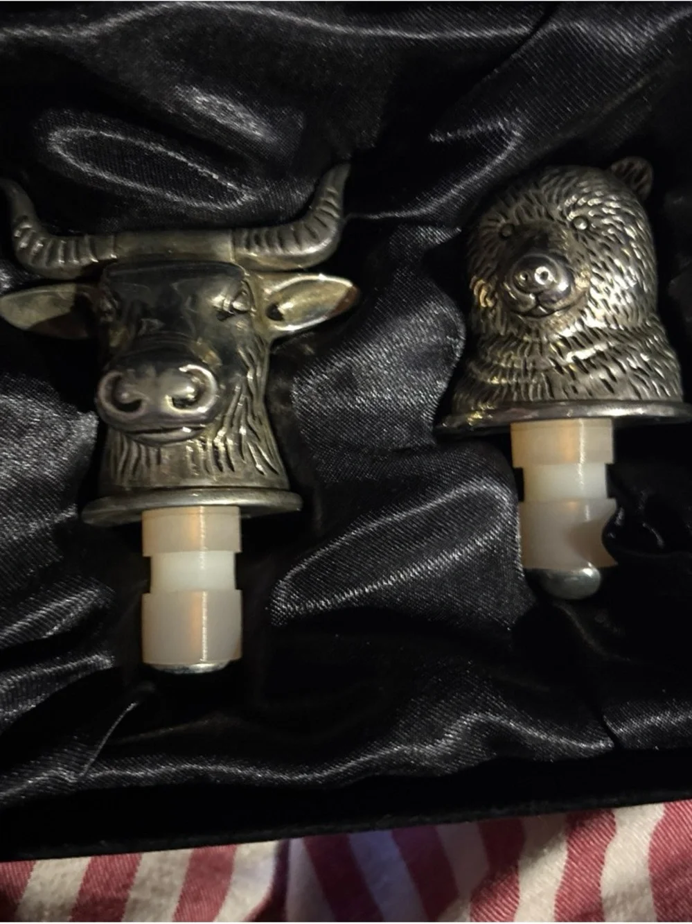 Neiman Marcus Brass-Tone Animal Head Money Clips with Black Satin Box